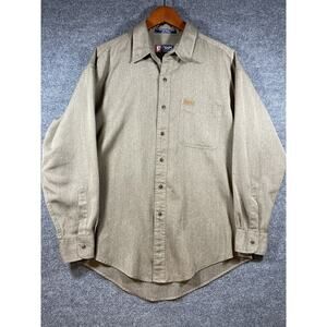 Chaps Ralph Lauren Button Up Shirt Men's Large Beige Long Sleeve Wool Blend